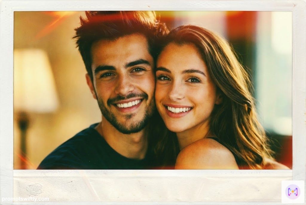 Vintage polaroid style couple photo