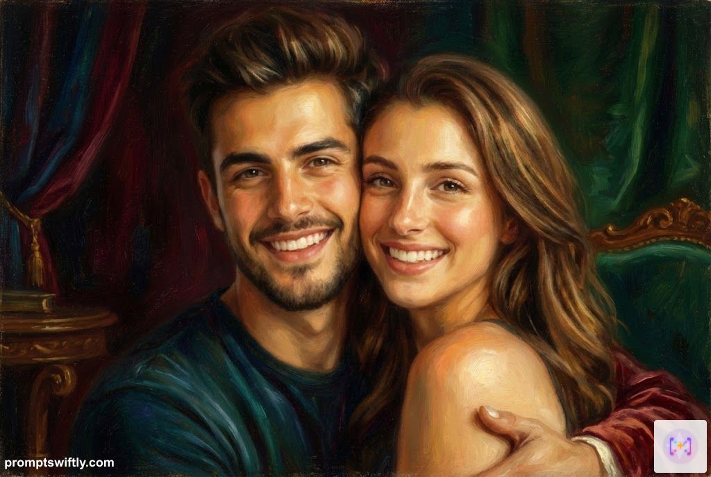Oil painting style couple portrait example