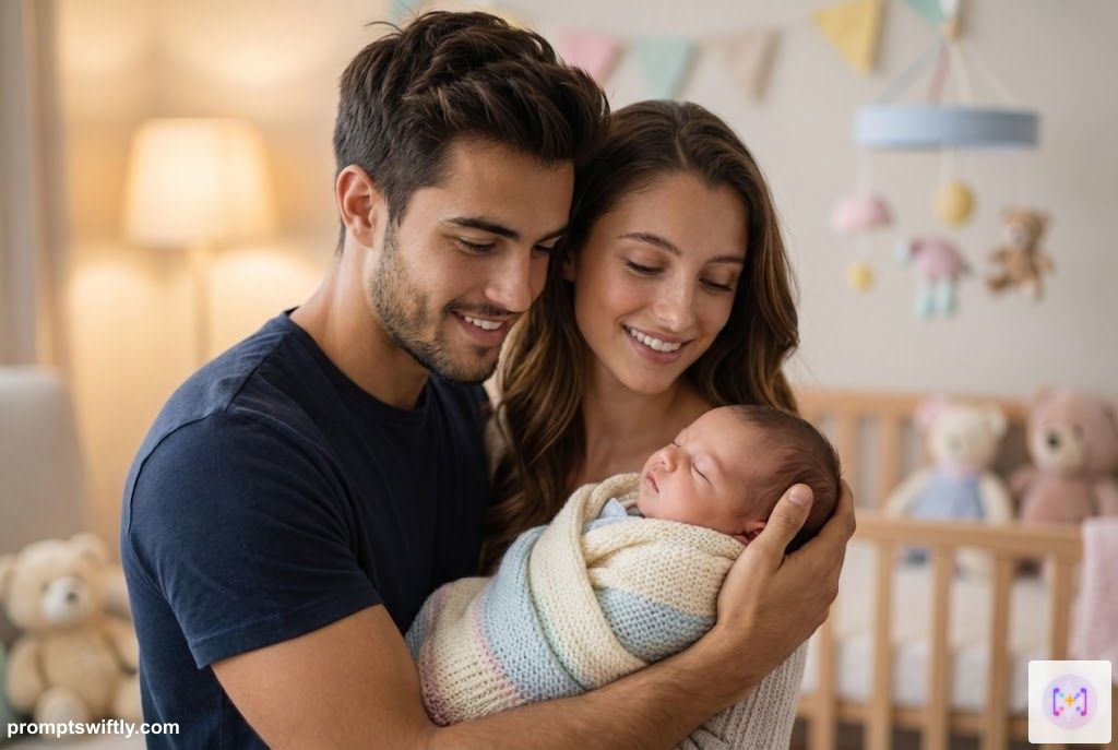 Couple with newborn baby example
