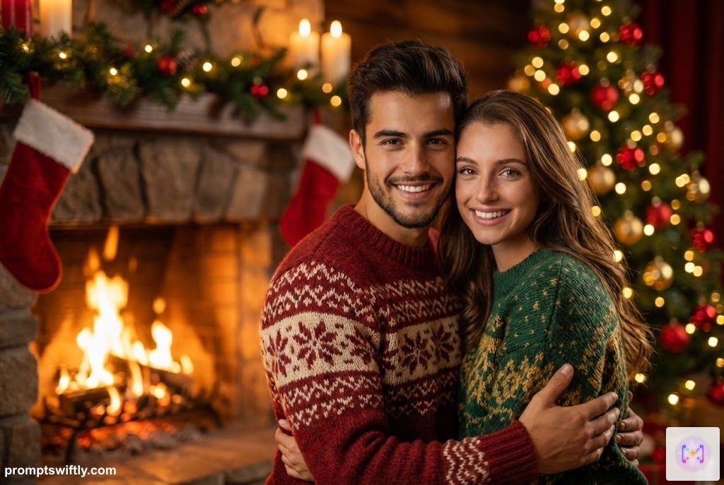 Christmas themed couple photo